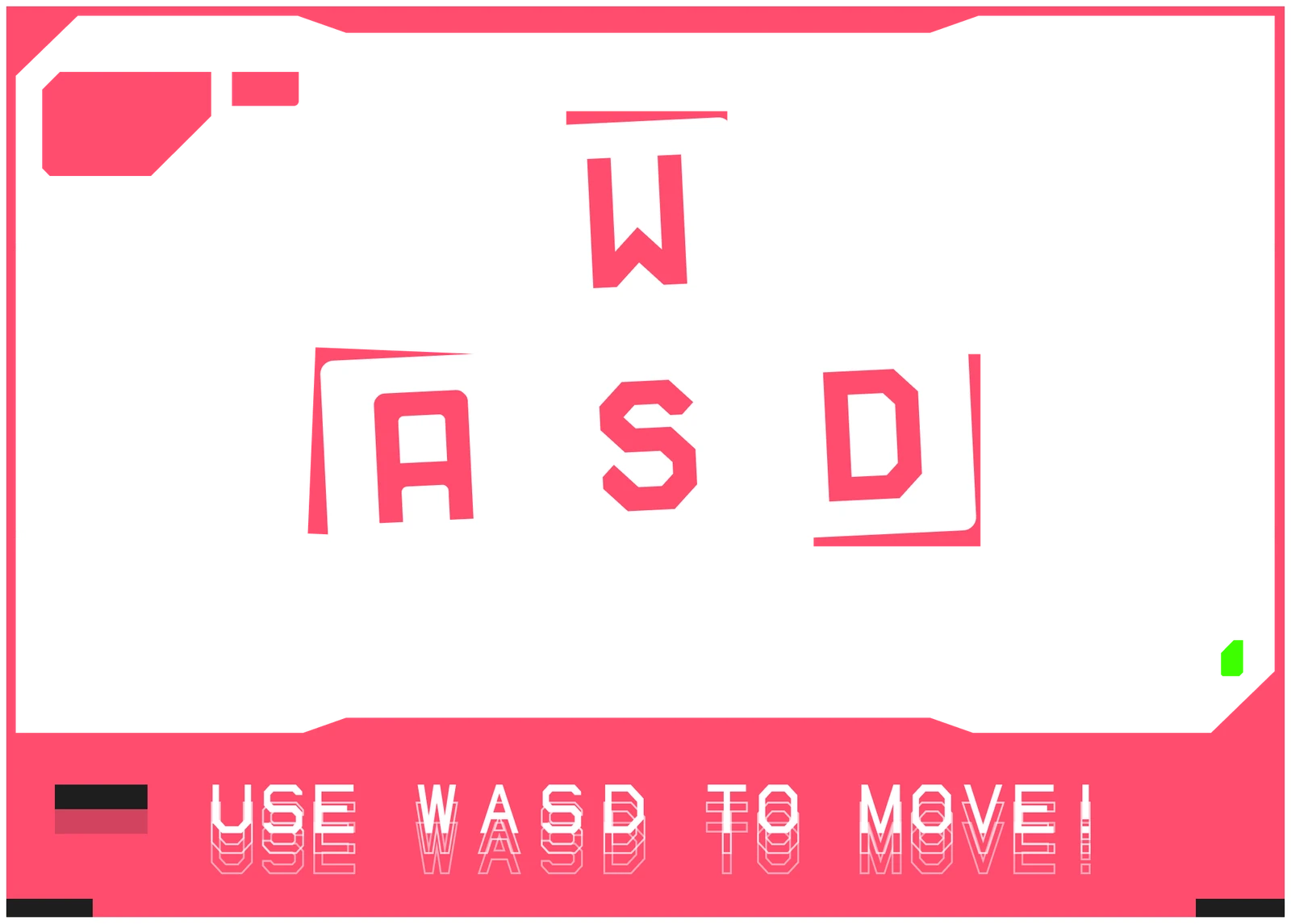 Billboard design for the fictional brand WASD Movers: pink letters W, A, S and D on white keycaps, the word Movers, and a pink band with the line Use WASD to move.