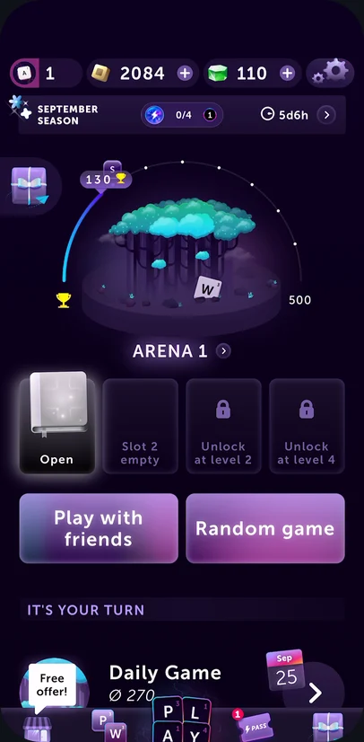 Variant A of the home screen with two buttons, Play with friends and Random game.