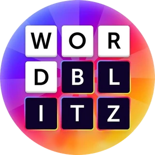 The old Word Blitz icon: letter tiles W O R, D B L, I T Z on a bright purple to orange sunburst.