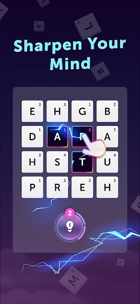 Store screenshot 1, Sharpen your mind: the letter grid, a word traced across the tiles.