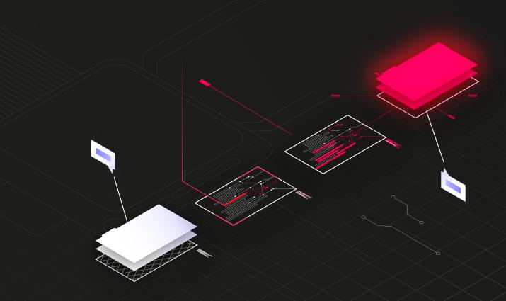 Isometric illustration: a finding travels from source file to flagged folder