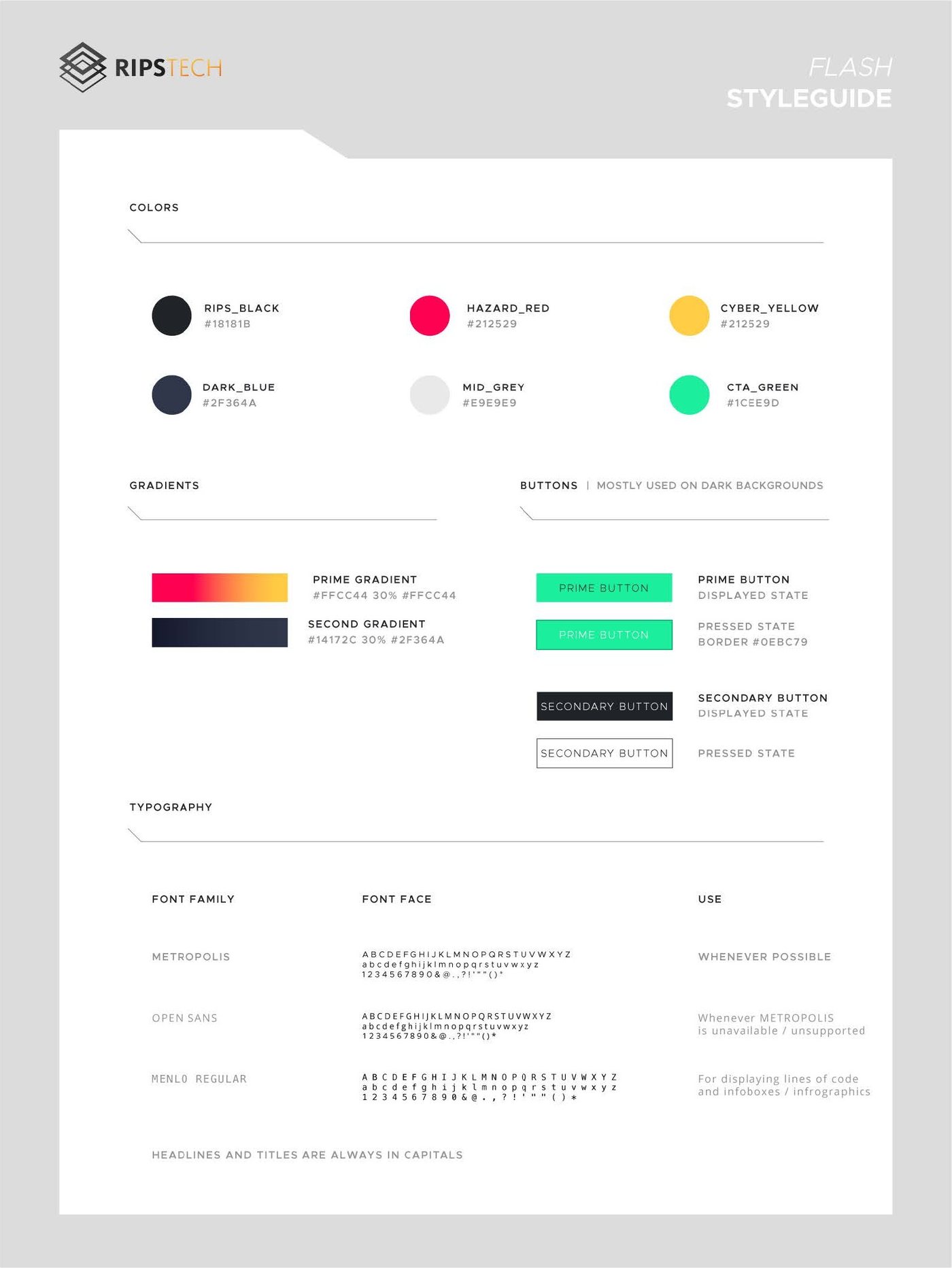 Flash styleguide for the website: colours, gradients, buttons, typography