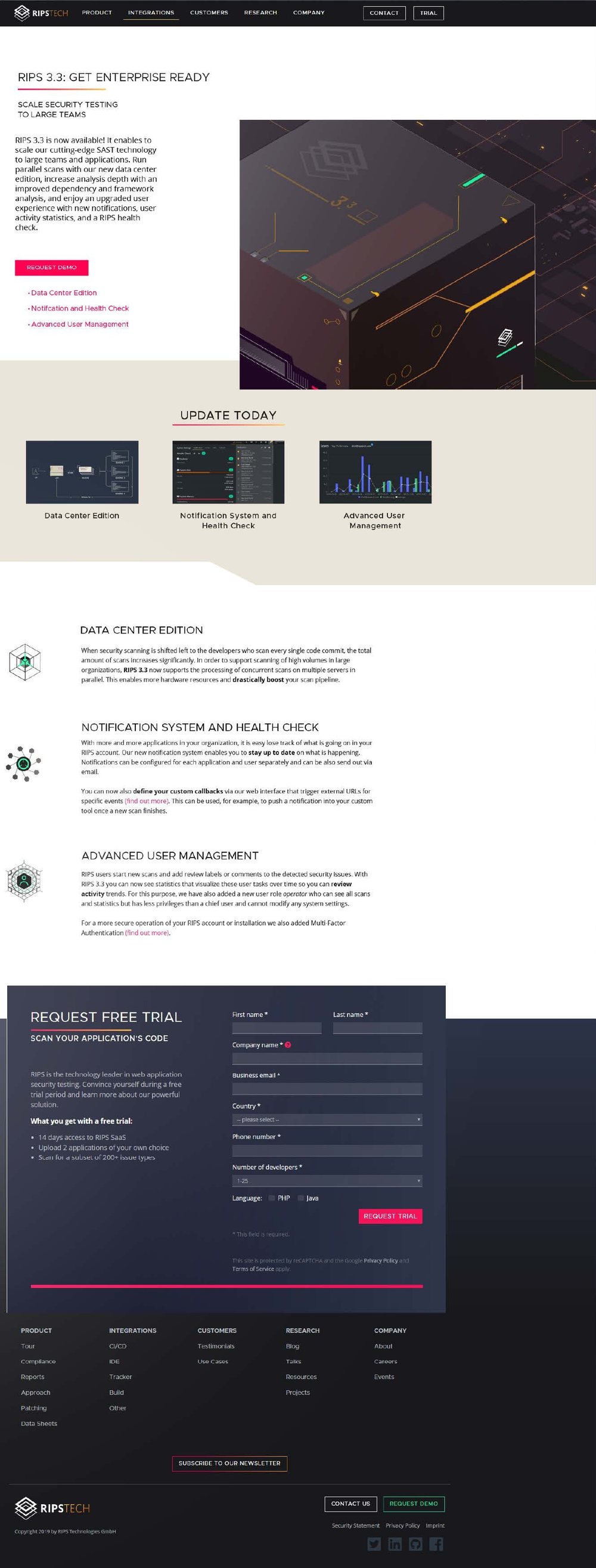 ripstech.com: RIPS 3.3 enterprise release page