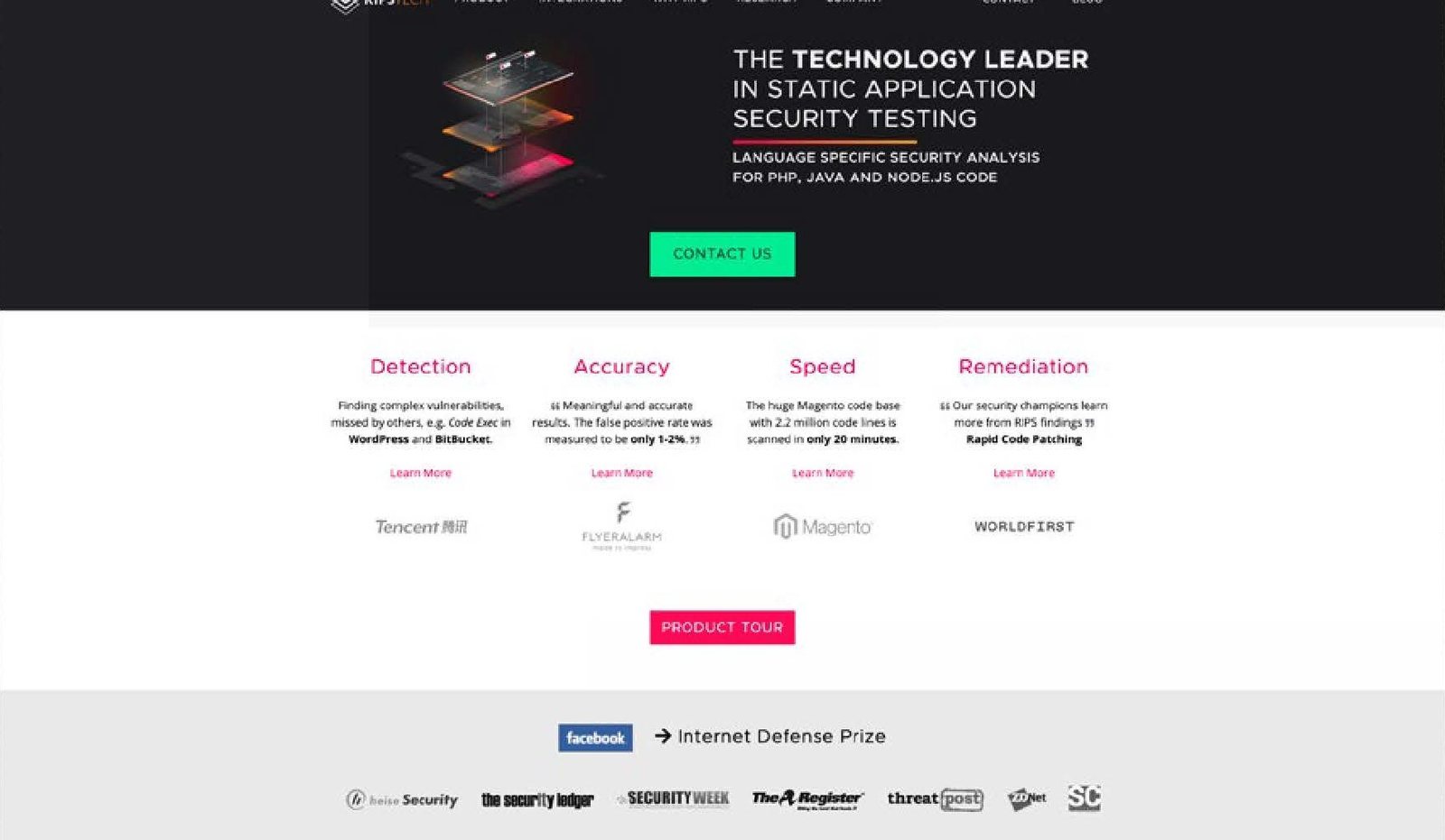 ripstech.com home page: the technology leader in static application security testing